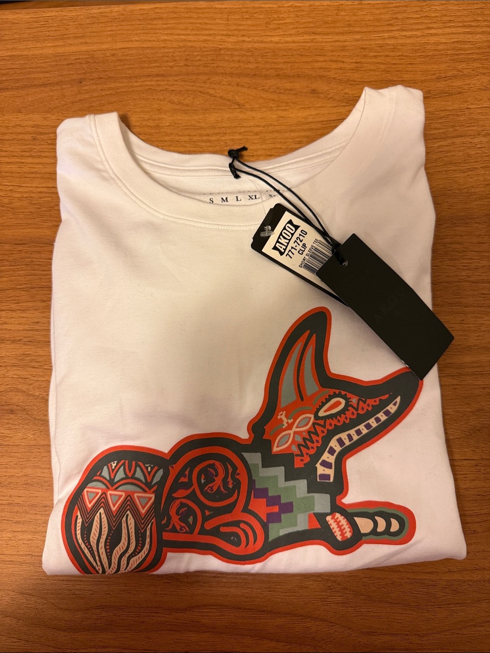 Akoo White Short Sleeve Tee with Multicolor Fox Graphic